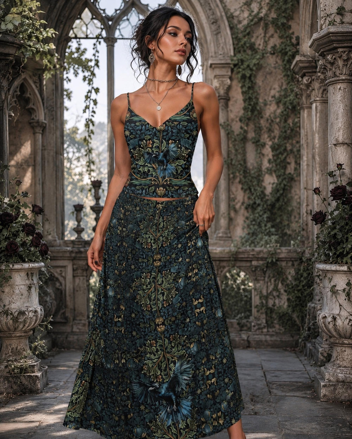 Witch Gift Fall Fashion Grunge Clothing Dark Academia Crow or Owl Drawstring Camisole William Morris Inspired Autumn Raven Gothic Lingerie