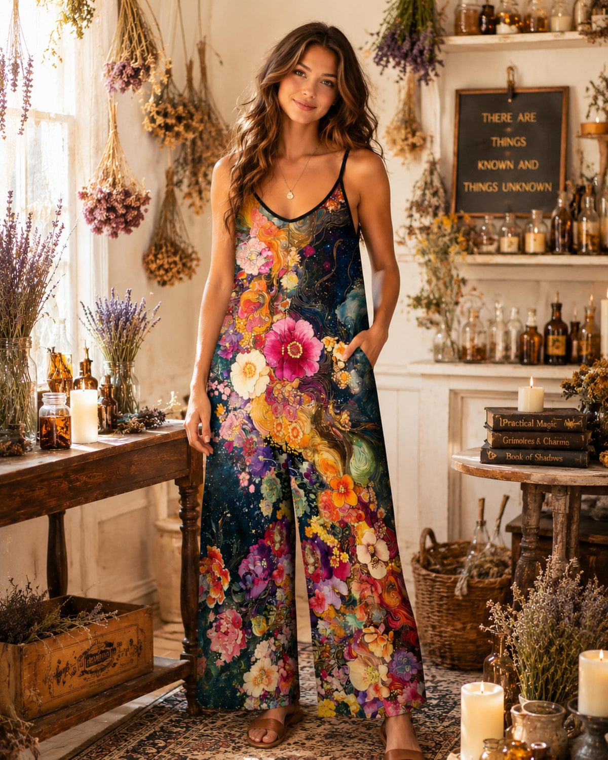 Boho Clothing Festival Outfit Hippy Jumpsuit Beach Cover Up Lounge Wear Floral Cape Set Boho Flower Splash Suspender Summer Festival Attire