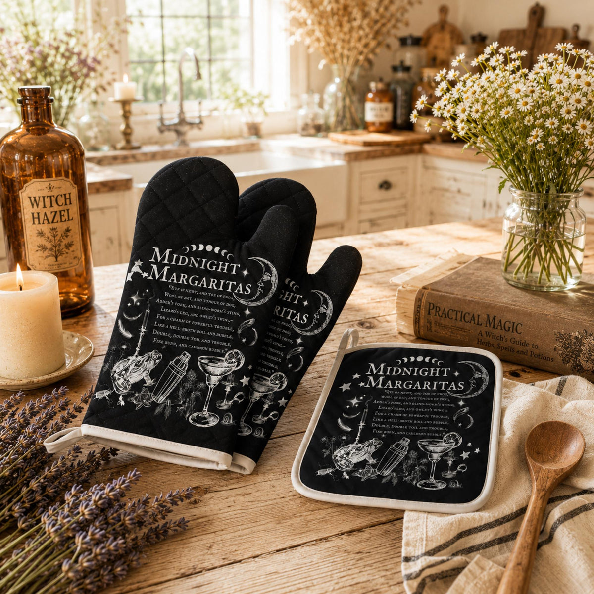 Midnight Margaritas Wiccan Kitchen Decor Dark Chef Accessory Witchcore Kitchen Pot Holder Witch Gift for Mom Kitchen Witch Gift Oven Mitt