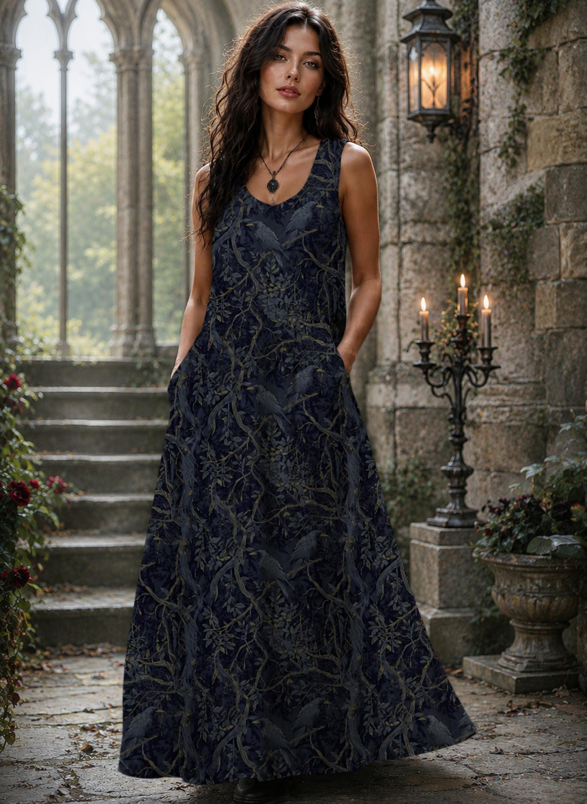 Alt Clothes for Vacation Goth 18th Birthday Gift Idea Dark Academia Whimsigoth Dress William Morris Inspired Spooky Season Goblincore Dress