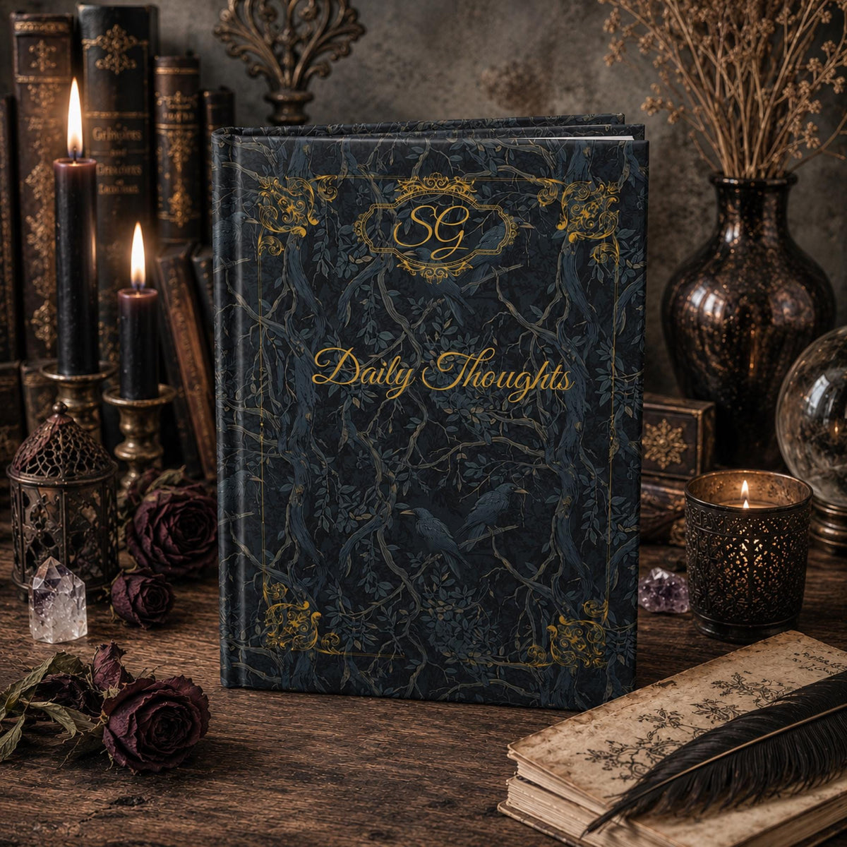 William Morris Crow Inspired Daily Thoughts Hardcover Journal Dark Raven Witchy Gift Crow Mug Booknook Decor Edgar Allan Poe Enthusiast