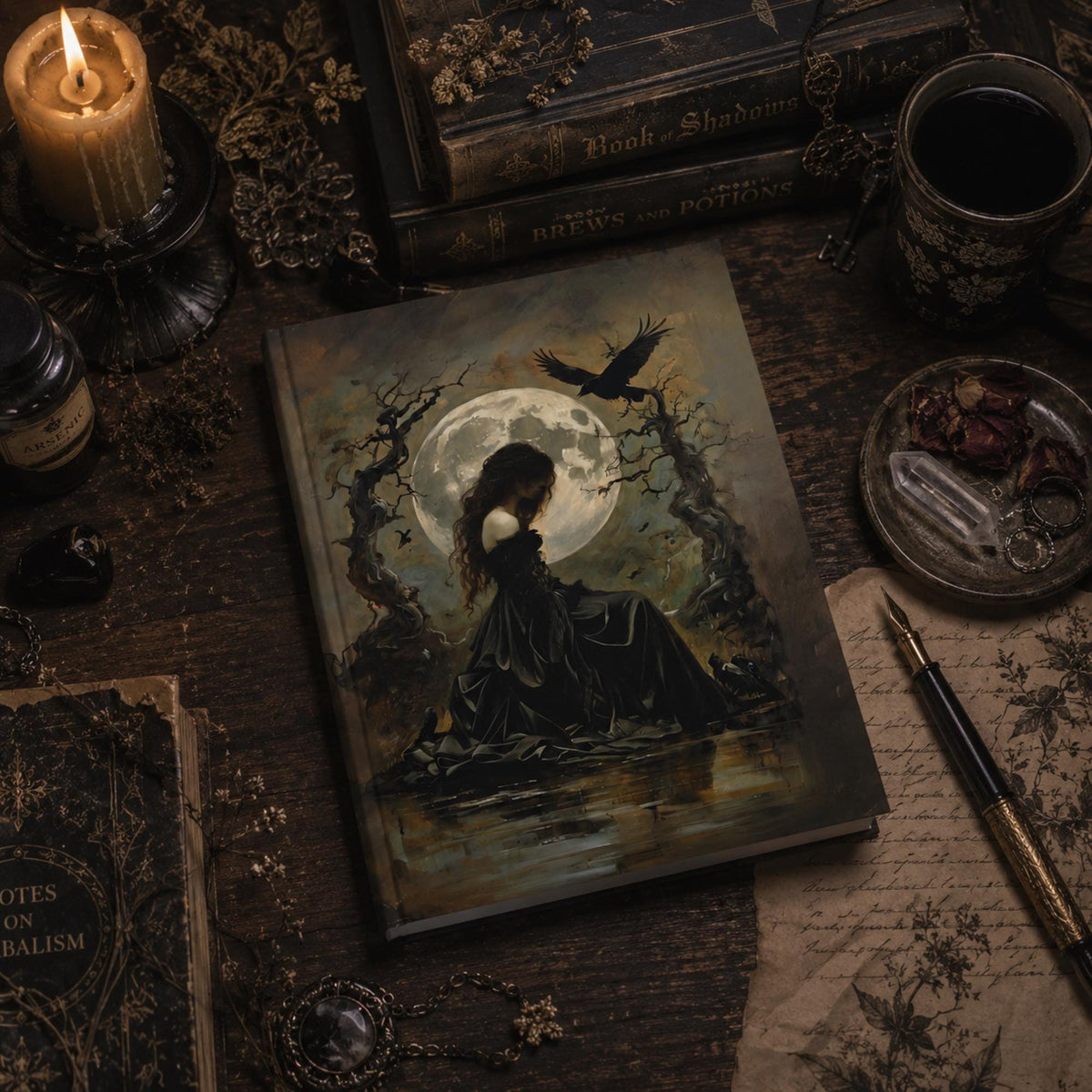 Gothic Writer Notebook Witch Gift Idea for Bestie Vintage Diary for Mythology Enthusiast Celtic Goddess Dark Aesthetic Elegant Notebook