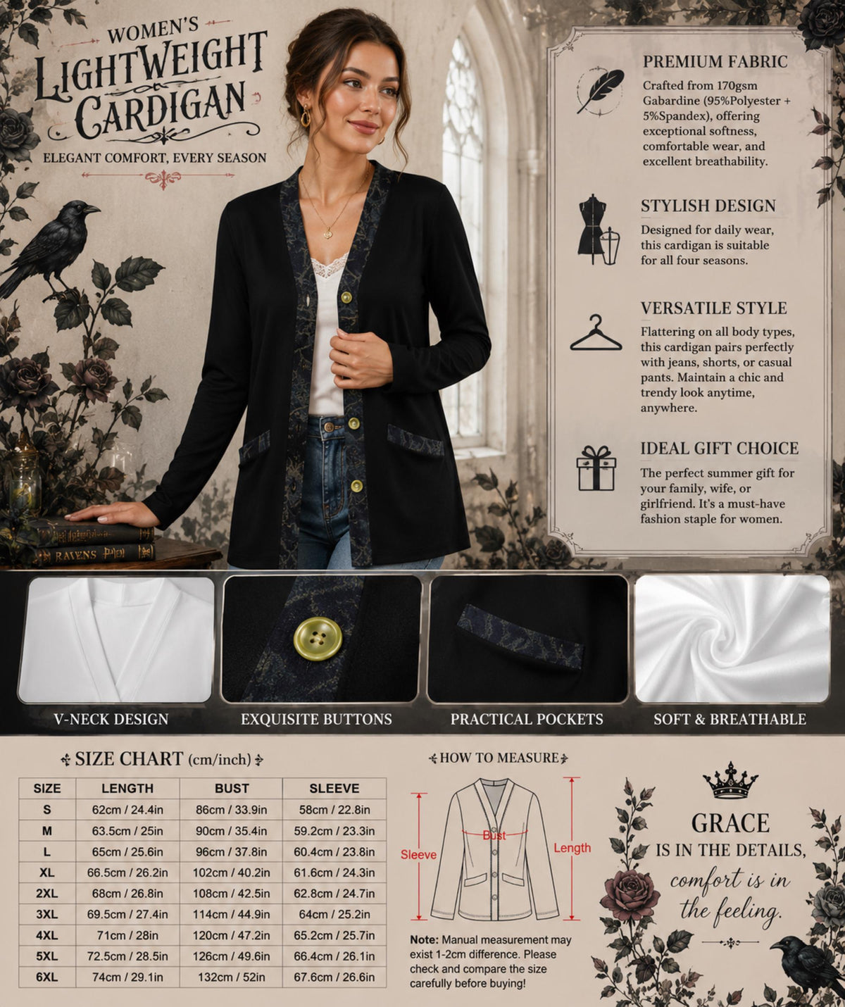Corporate Goth Professional Lady Suit Dark Academia Crow Poncho-Style Hoodie Raglan William Morris Inspired Christmas Holiday Goth Clothing