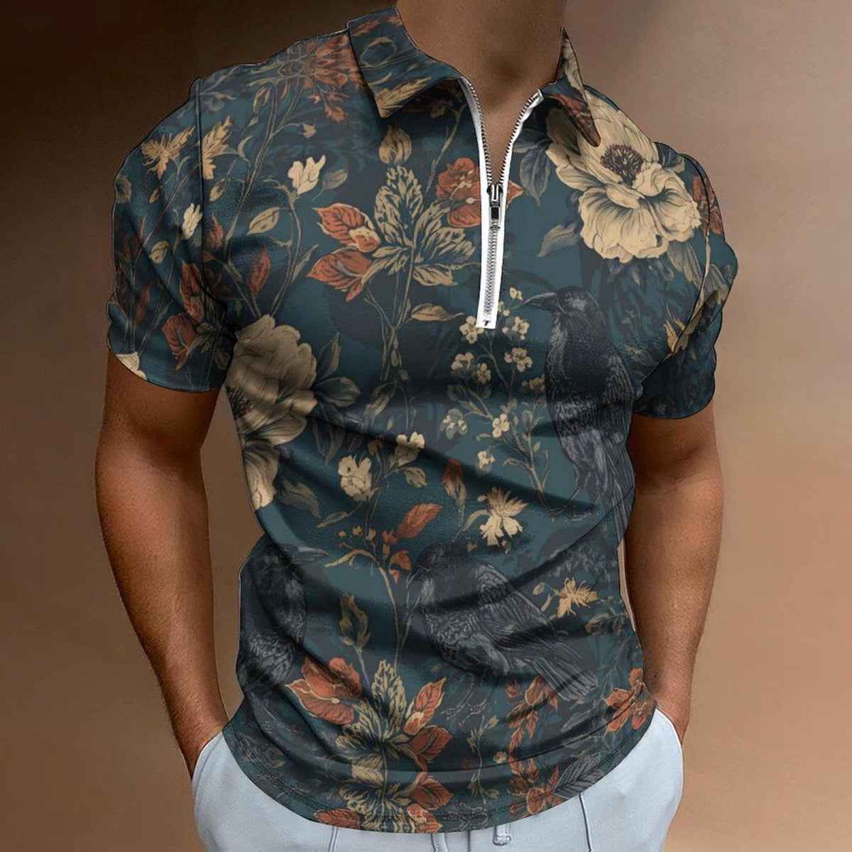 Dark Romance Shirt for Boyfriend William Morris Crow Faux Linen Mens Oxford Cotton Zip POLO Hallow Plus Size Goth Crow Oxford Goth Christmas
