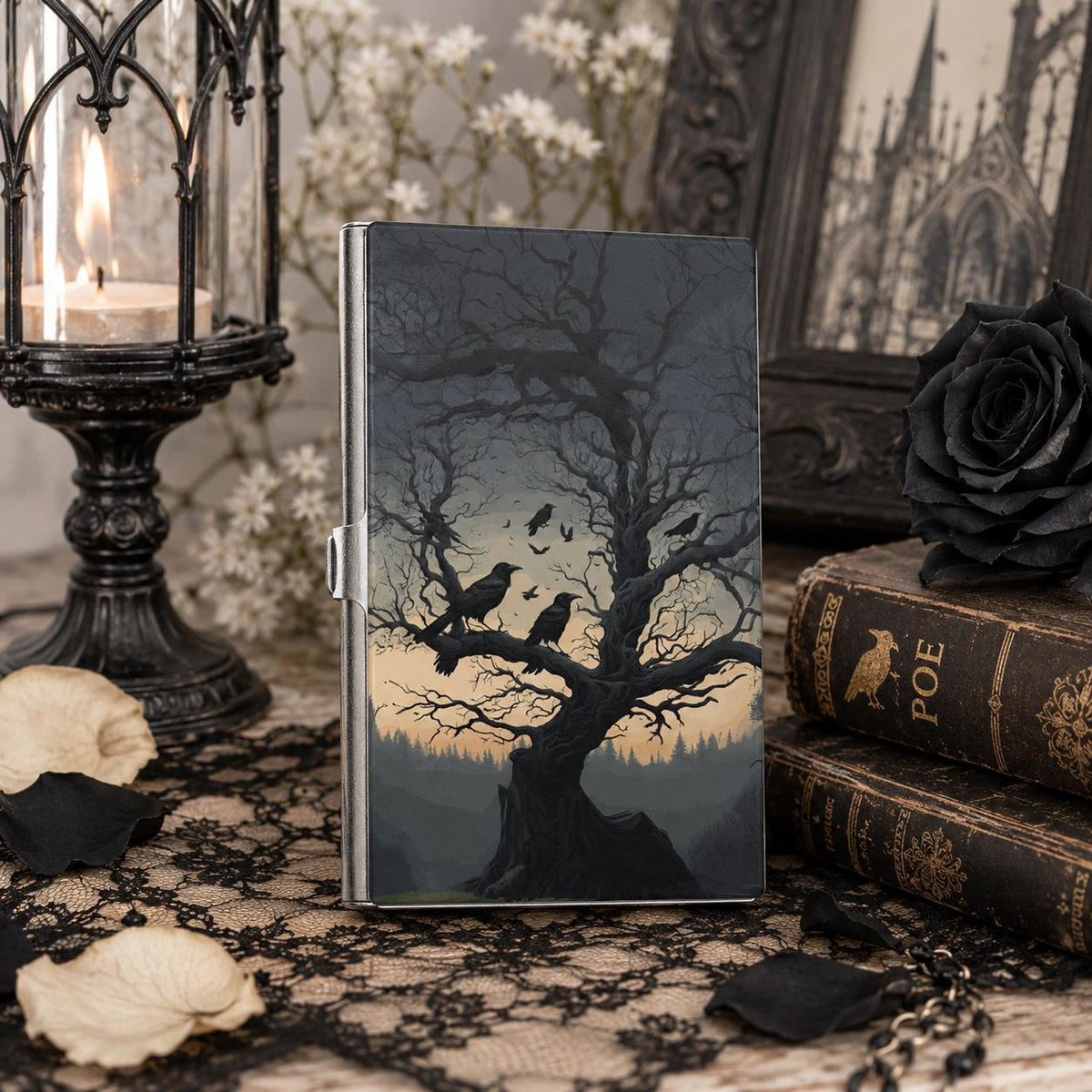 Goth Coworker Gift Idea Spooky Whimsigoth Raven Stash Box Goth Girl Gift for 18th Birthday Edgar Allen Poe Enthusiast Business Card Holder