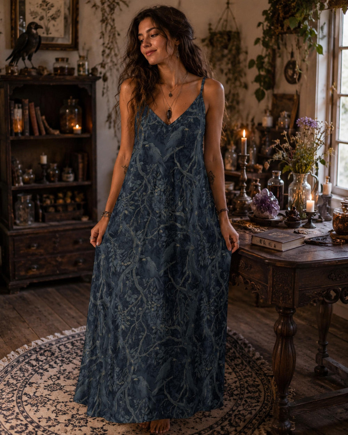 Alt Clothes for Vacation Goth 18th Birthday Gift Idea Dark Academia Whimsigoth Dress William Morris Inspired Spooky Season Goblincore Dress