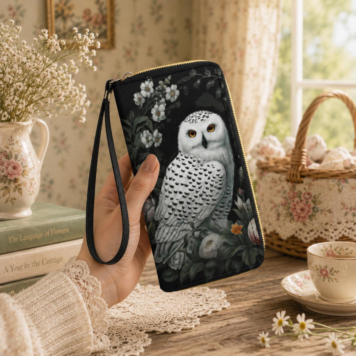 Practical Magic Witch Aesthetic Essentials Gift for Mom Cottagecore White Owl Wallet with Wristlet Strap Dark Academia Gift for the Holidays
