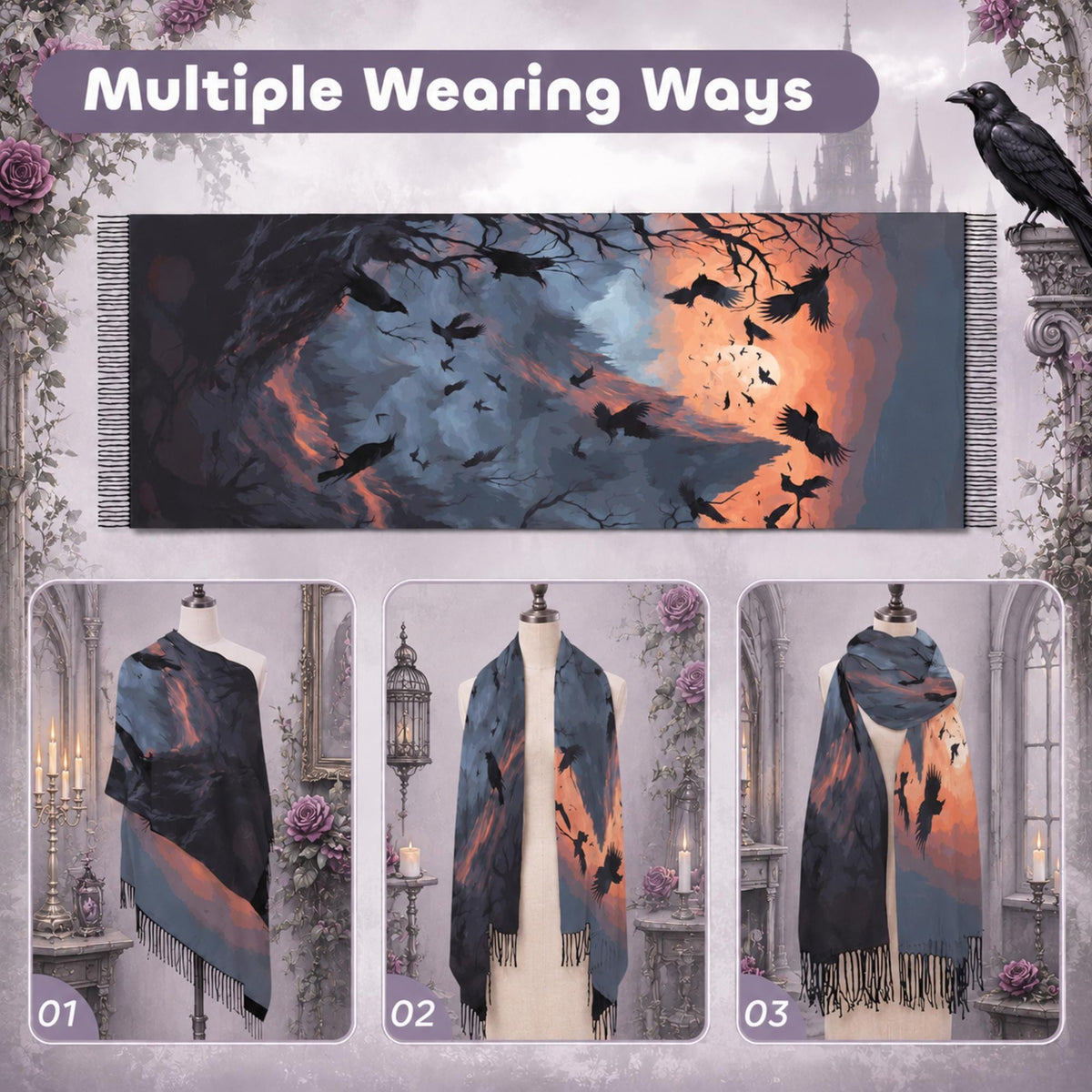 Elegant Gothic Victorian Crow Lover Gift Raven Moody Aesthetic for Dark Academia Gift for Alternative Woman Corporate Goth Gifts for Bestie