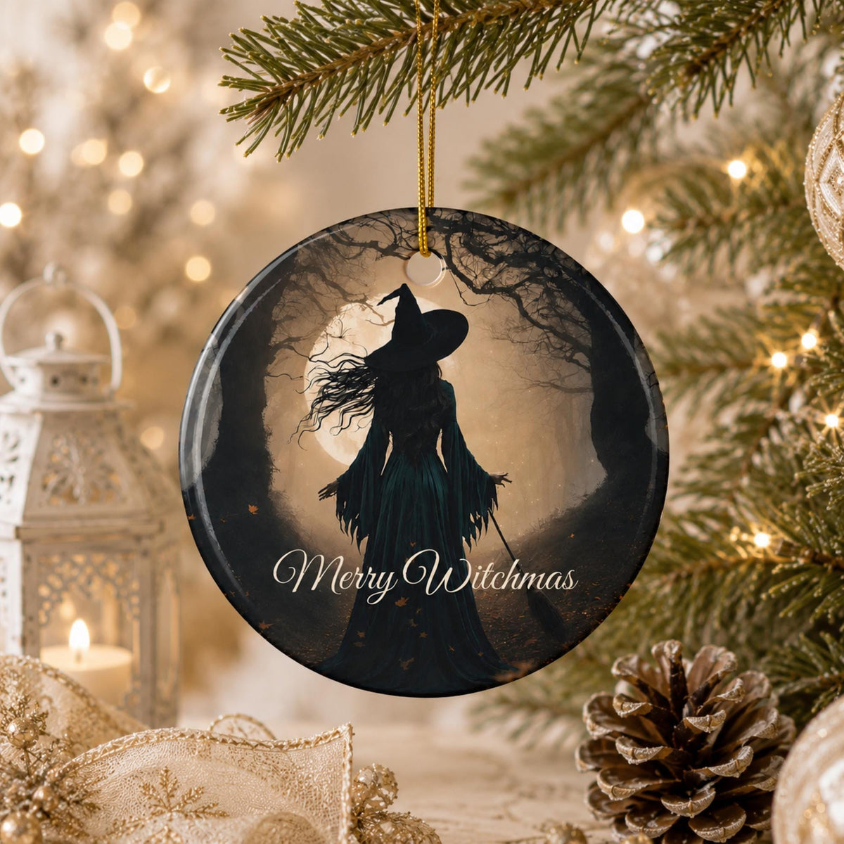 Merry Witchmas Ornament Gift for Occult Coworker Witch Gift Dark Cottagecore Winter Solstice Practical Magic Full Moon Pagan Yule Decor