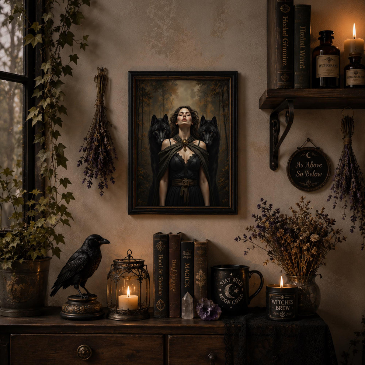 Witchcraft Art for Altar Room Hecate Goddess Witchy Gift for Bestie Divine Feminine Greek Mythology Decor Idea for Entryway Occult Pagan Art