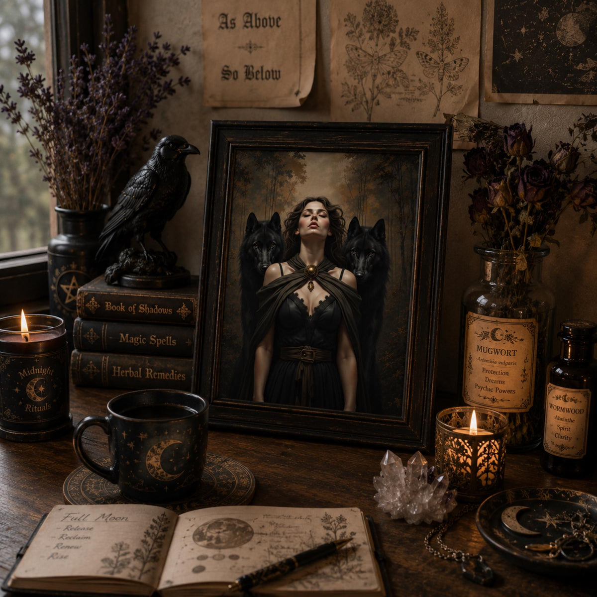Witchcraft Art for Altar Room Hecate Goddess Witchy Gift for Bestie Divine Feminine Greek Mythology Decor Idea for Entryway Occult Pagan Art