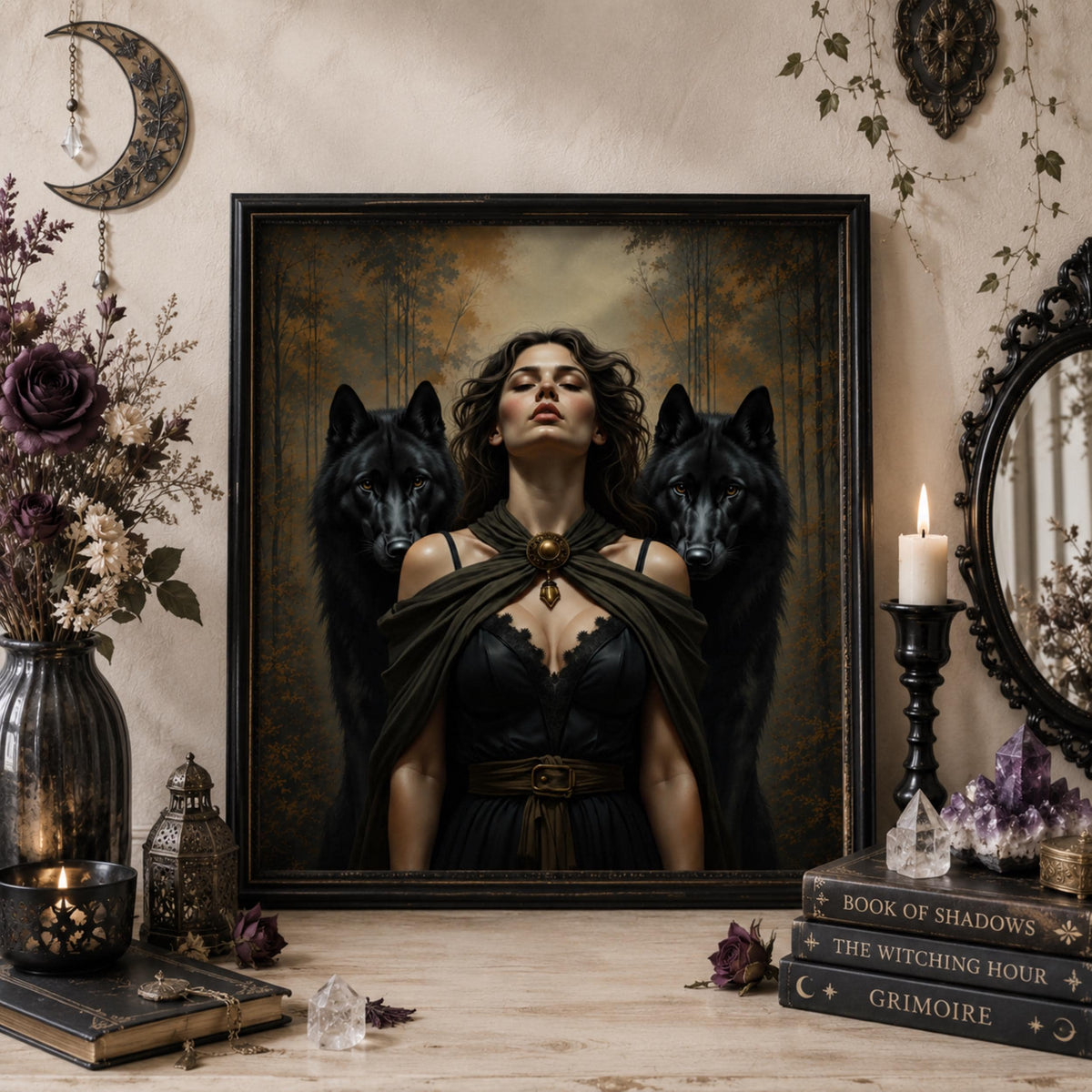Witchcraft Art for Altar Room Hecate Goddess Witchy Gift for Bestie Divine Feminine Greek Mythology Decor Idea for Entryway Occult Pagan Art