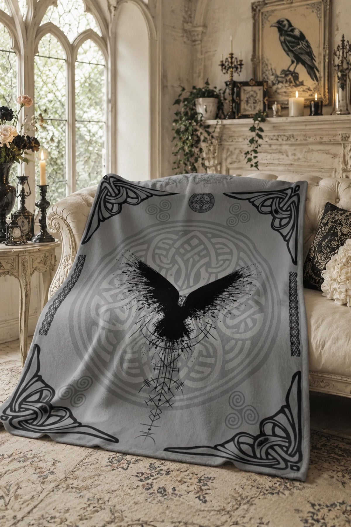 Viking Decor Gift Idea for Him Crow Lover Gift for the Holiday Norse Bedding for Teen Bedroom Decor Gothic Raven Cover Crushed Velvet Throw