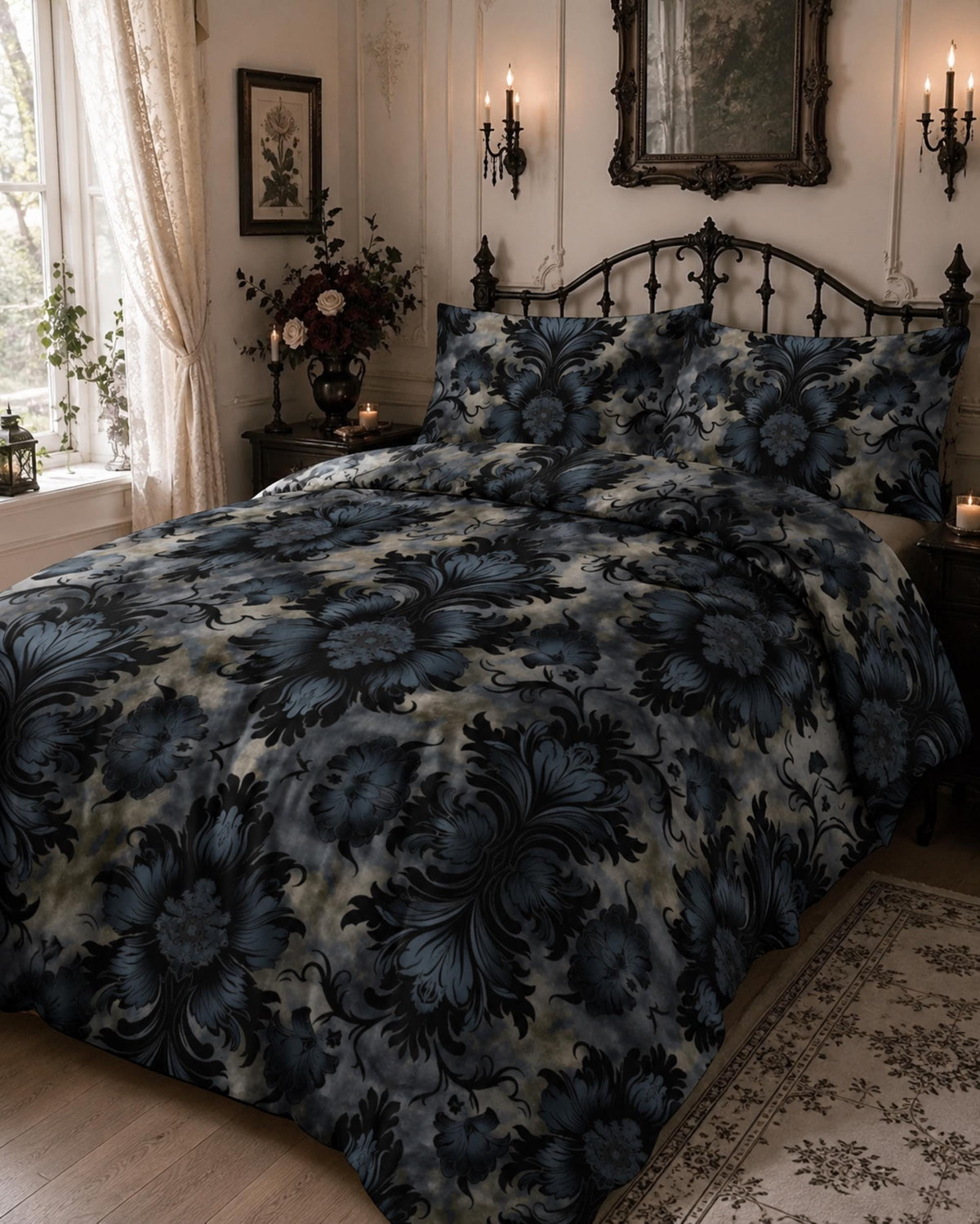 Dark Romance Bedding Gift Idea for Gothic Bestie Moody Dark Academia Gift for Mom Goth Botanical Black Bedding Decor for Victorian Bedroom