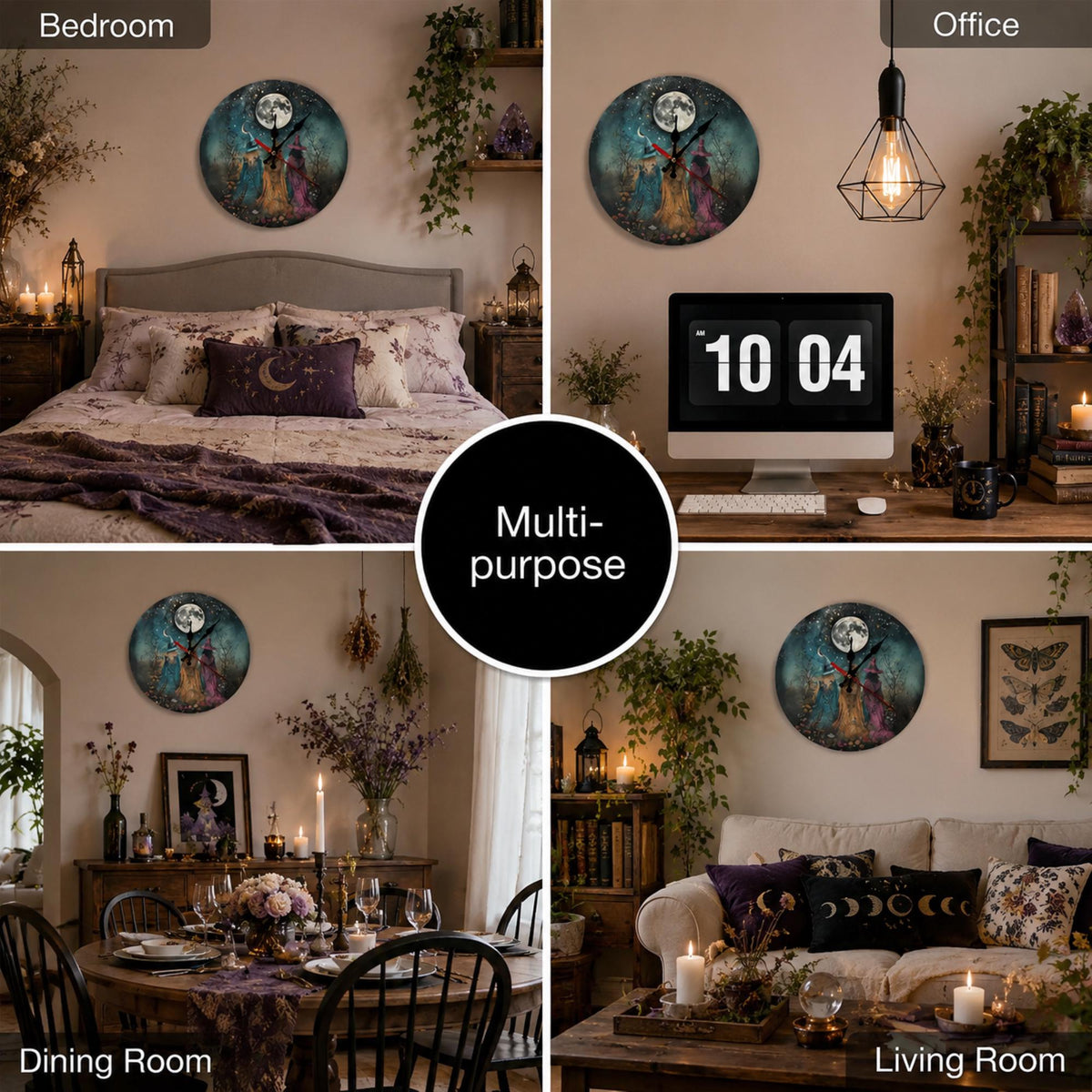 Halloween Fall Host Gift Idea for Mom Cottagecore Whimsigoth Birthday Gift for Sister Practical Magic Wood Wall Clock for Kitchen Witch Gift
