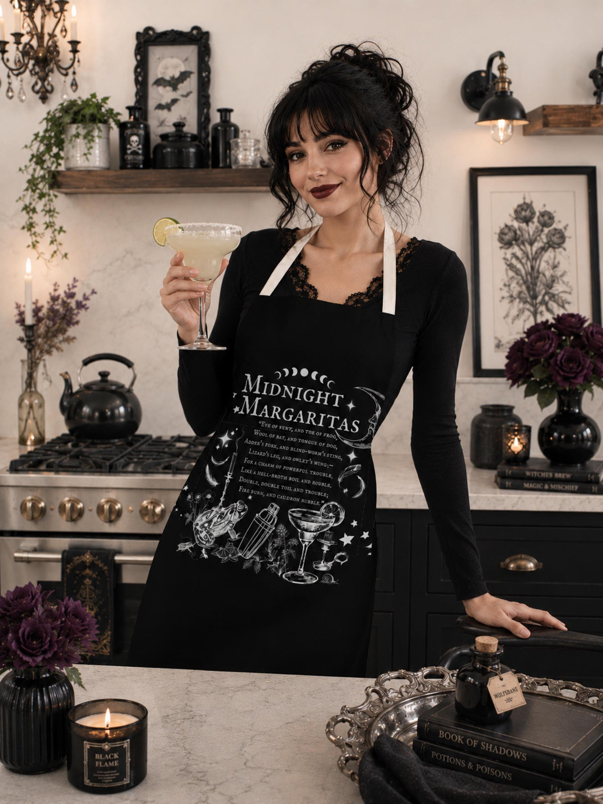 Witchy Spell apron for Cute Halloween Witch Gift Practical Magic Witchcore Essentials Midnight Margaritas Witchy Kitchen Accessory Gothic