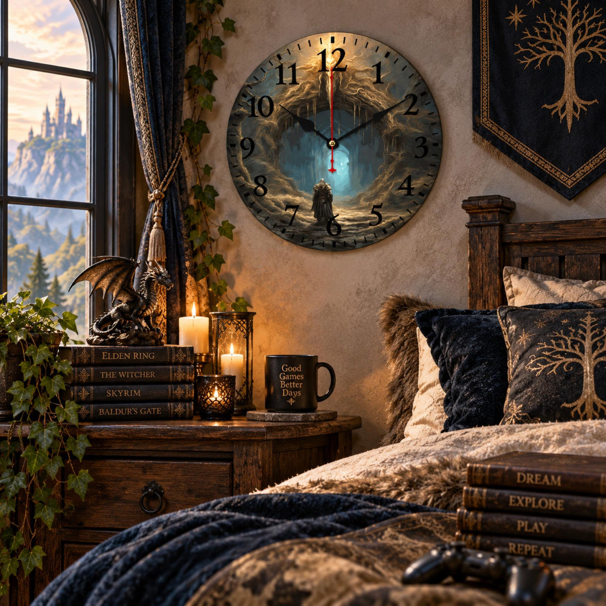 Elden Ring Gamer Gift Decor Idea for Bedroom Wooden Wall Clock Fantasy Game Decor Boyfriend Gift Idea Gothic Wall Clock New Homeowner Gift