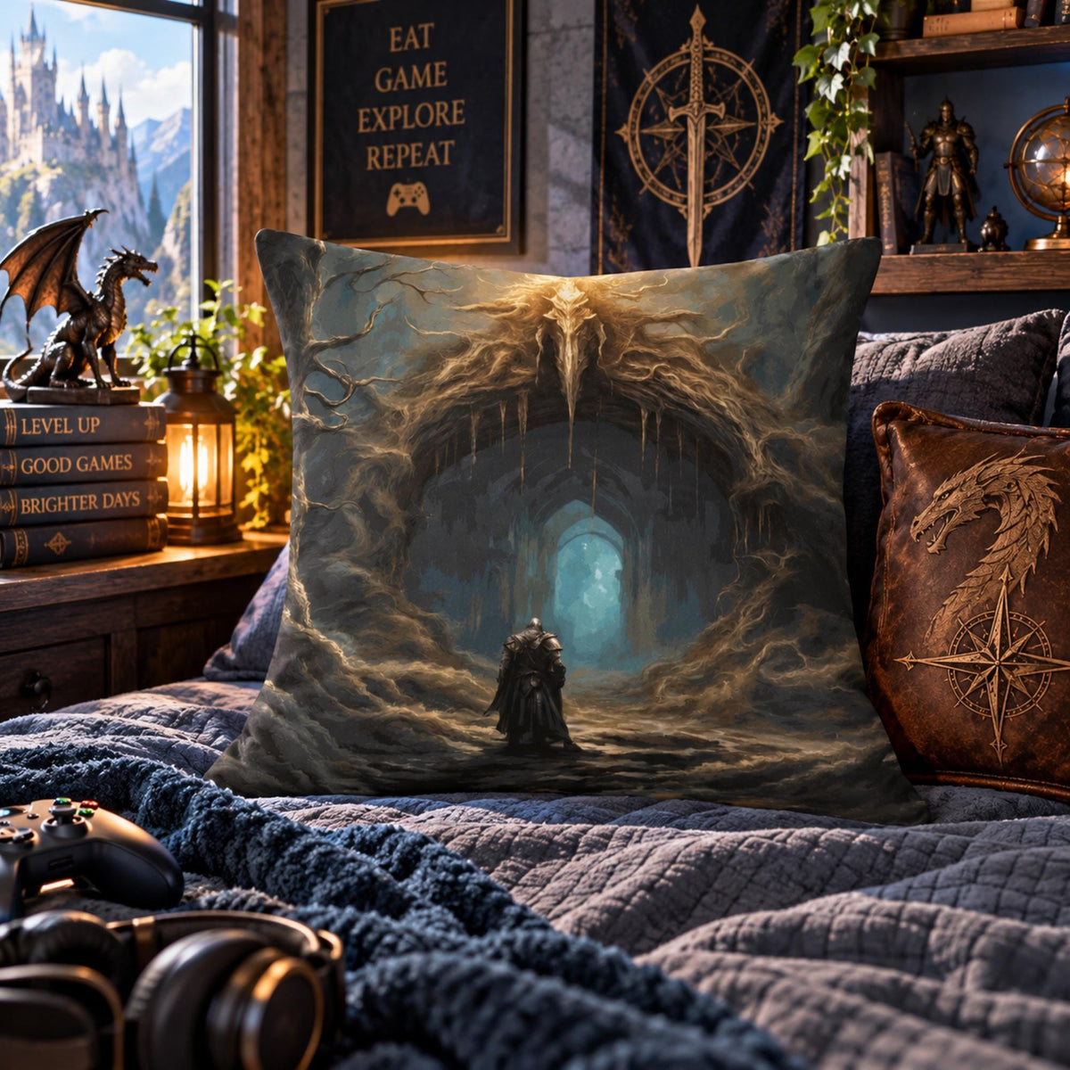Fantasy Gamer Gift Idea For Boyfriend Elden Ring Plush Pillow Cover Gamer Decor Dark Souls Style Solaire of Astora Dakimakura Waifu Ranni