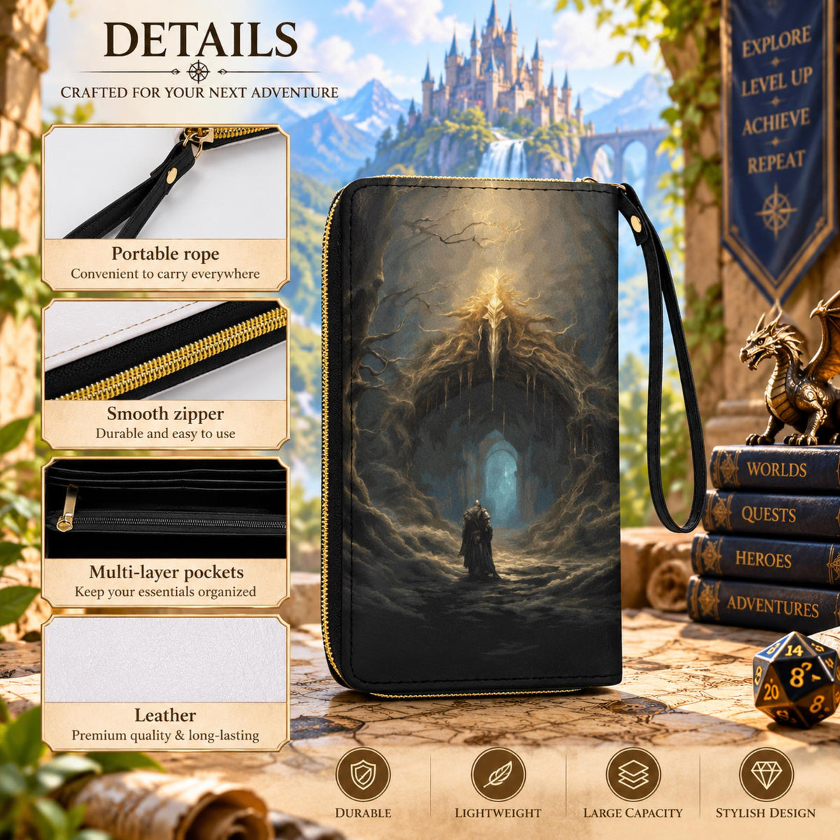 Perfect Gamer Gift Christmas Personalized Wallet Elden Ring Warrior PU Leather Wristlet Strap Dark Souls Cell Phone Purse Ranni Gamer Merch