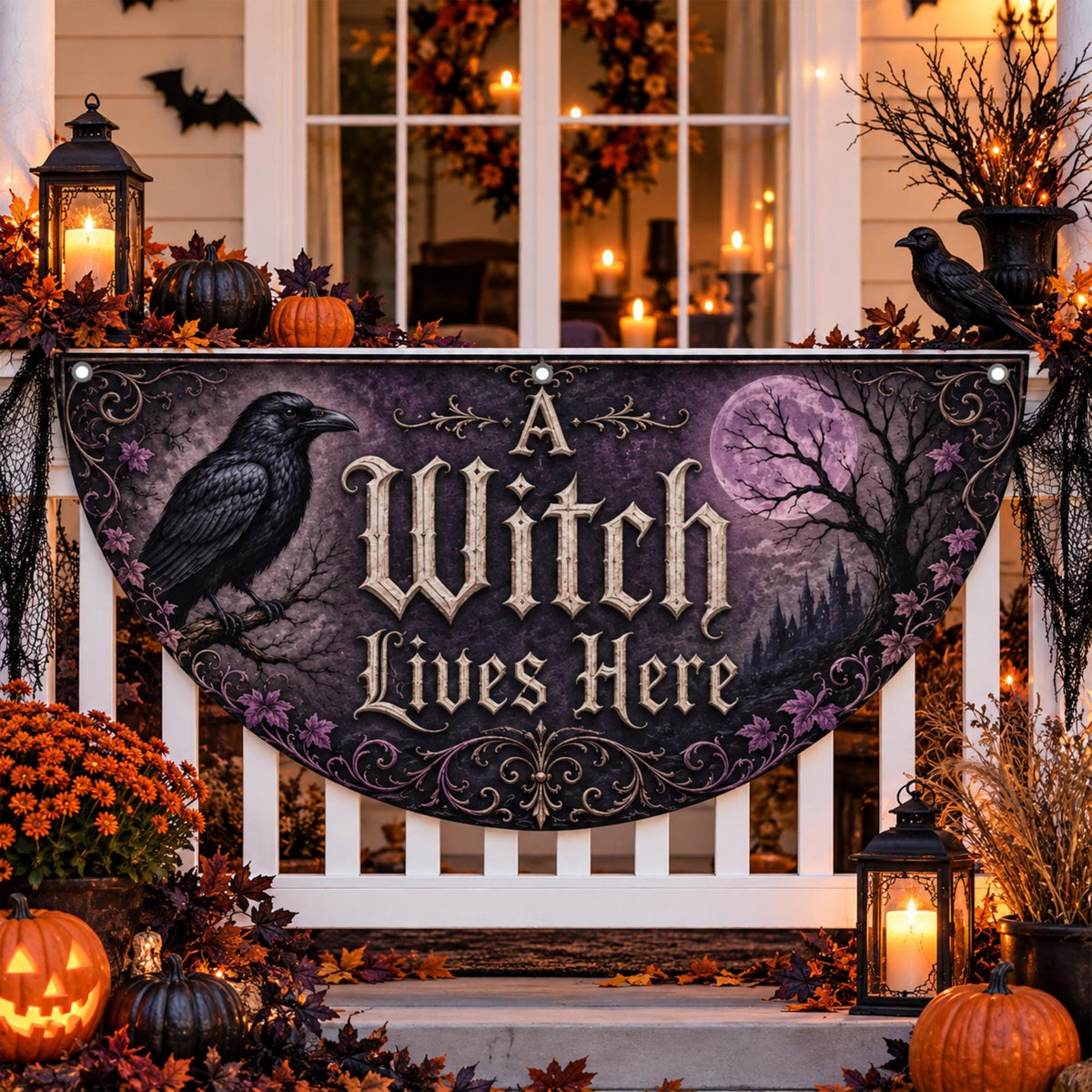 Great Fall Host Gift Idea for Halloween Party Gothic Seasonal Porch Decor Witchy and Cottagecore Style Primitive Porch Salem Sign & Door Mat
