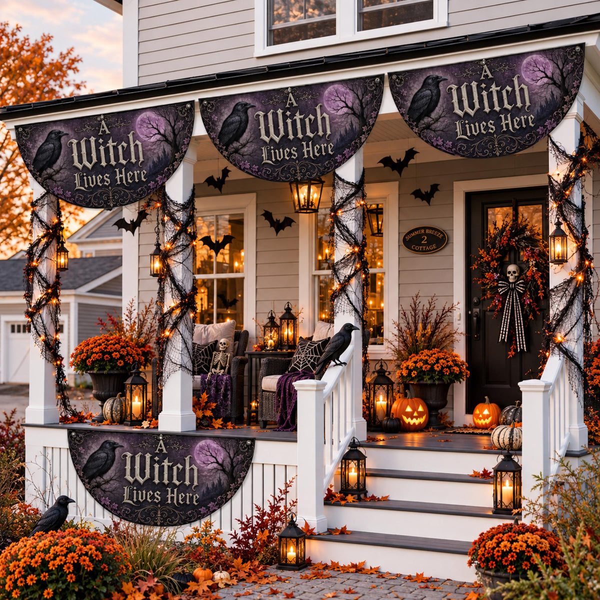 Great Fall Host Gift Idea for Halloween Party Gothic Seasonal Porch Decor Witchy and Cottagecore Style Primitive Porch Salem Sign & Door Mat
