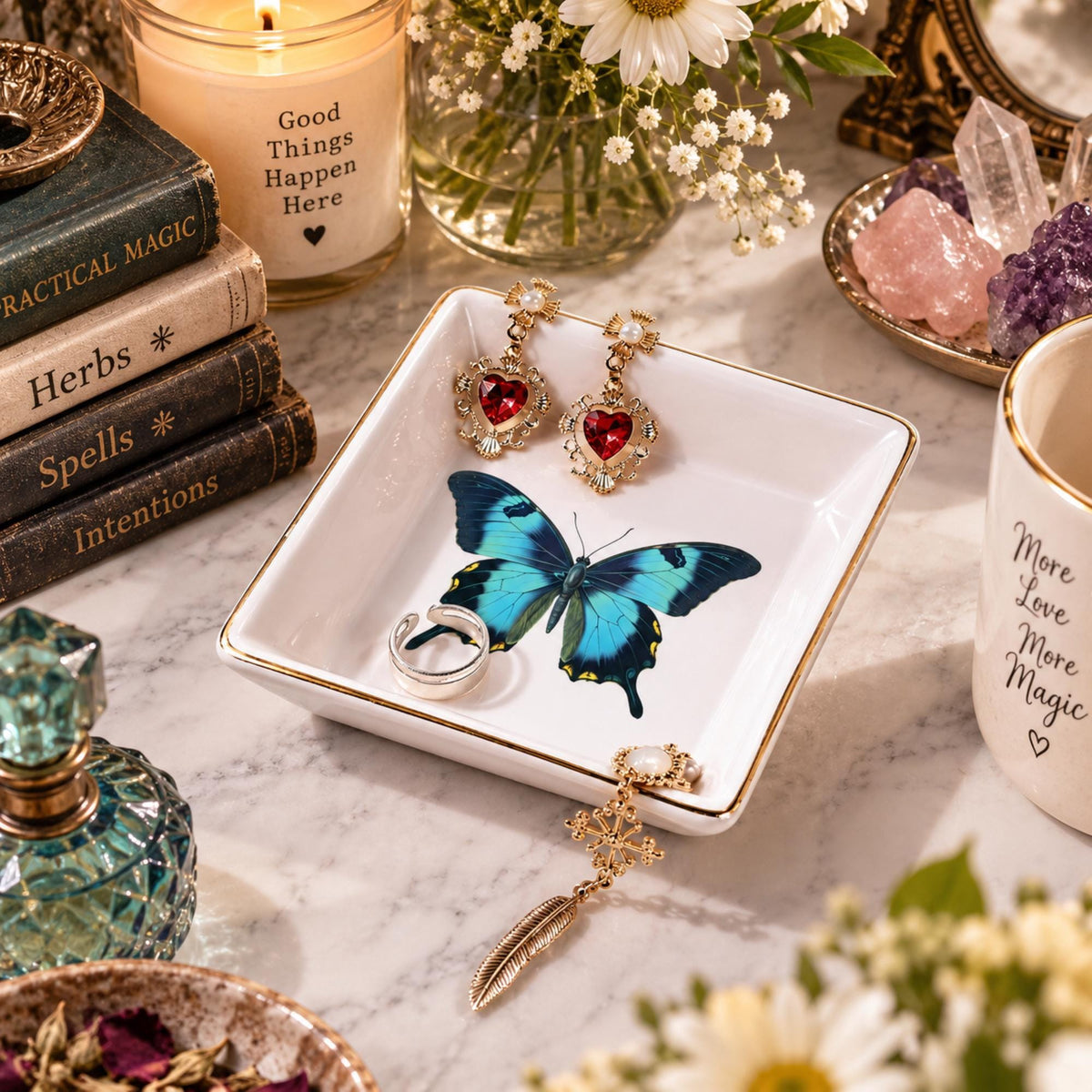 Cottagecore Vanity Tray Anniversary Wife Giftforher Soap Dish Incense Holder Practical Magic Gift Idea for Witchy Mom Lunamoth Jewelry Dish