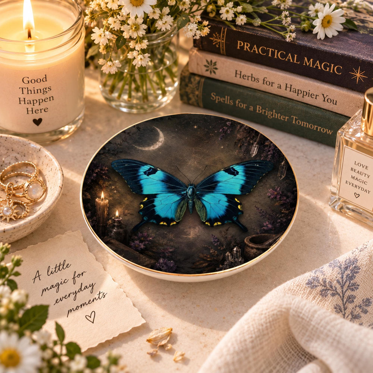 Cottagecore Vanity Tray Anniversary Wife Giftforher Soap Dish Incense Holder Practical Magic Gift Idea for Witchy Mom Lunamoth Jewelry Dish