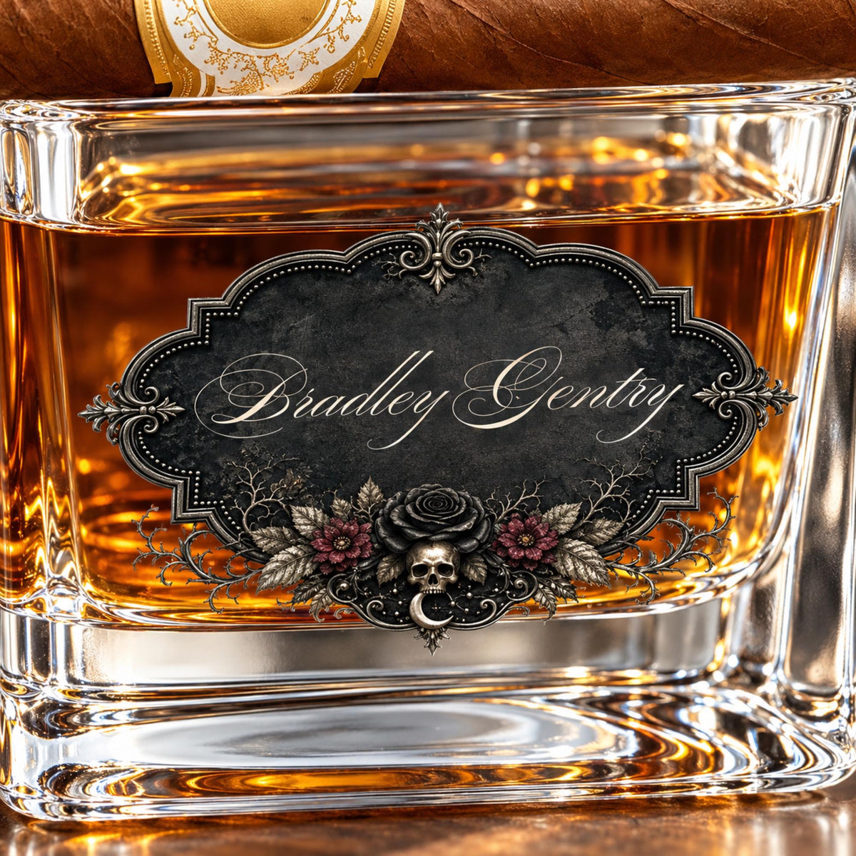 Groomsmen Gothic Whiskey Glass with Cigar Holder Corporate Goth Gift Idea William Morris Gift Idea for Business Professional Edgar Allen Poe