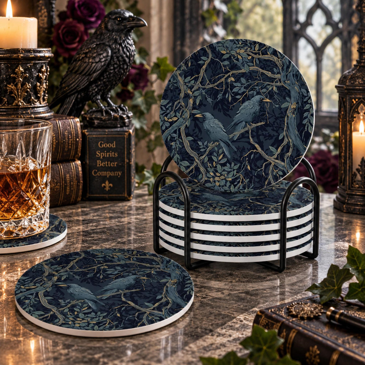 Groomsmen Gothic Whiskey Glass with Cigar Holder Corporate Goth Gift Idea William Morris Gift Idea for Business Professional Edgar Allen Poe