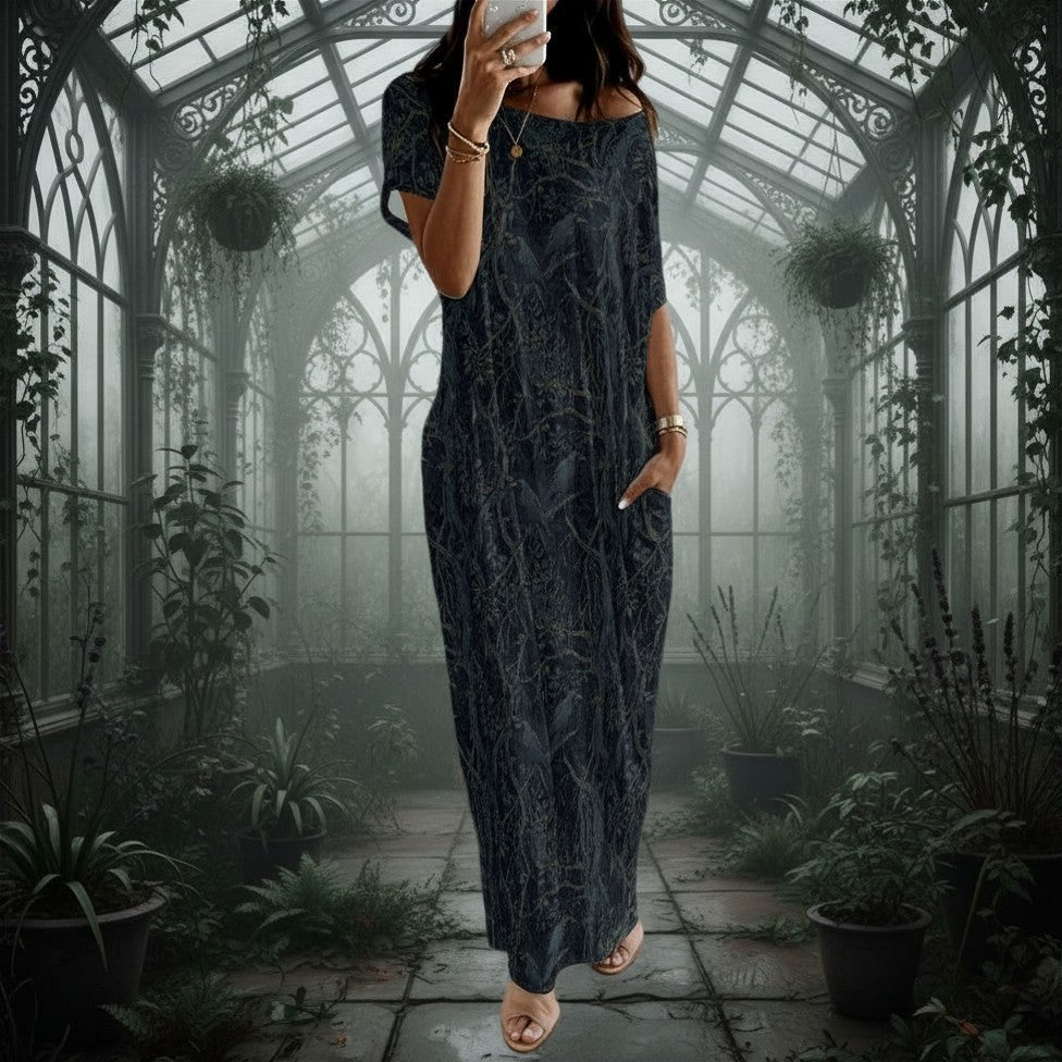 William Morris Inspired Long Dress With Pocket - Crow Design Dark Academia Clothing