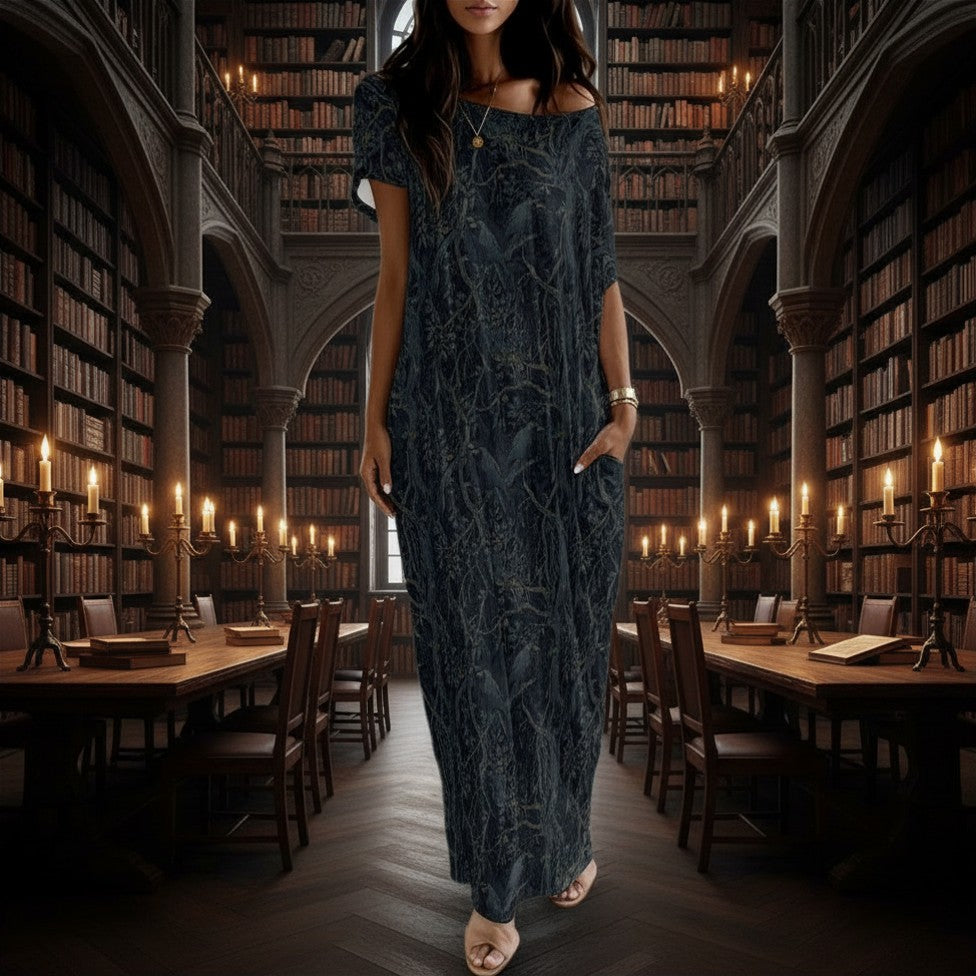 William Morris Inspired Long Dress With Pocket - Crow Design Dark Academia Clothing