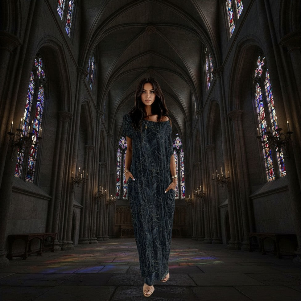 William Morris Inspired Long Dress With Pocket - Crow Design Dark Academia Clothing
