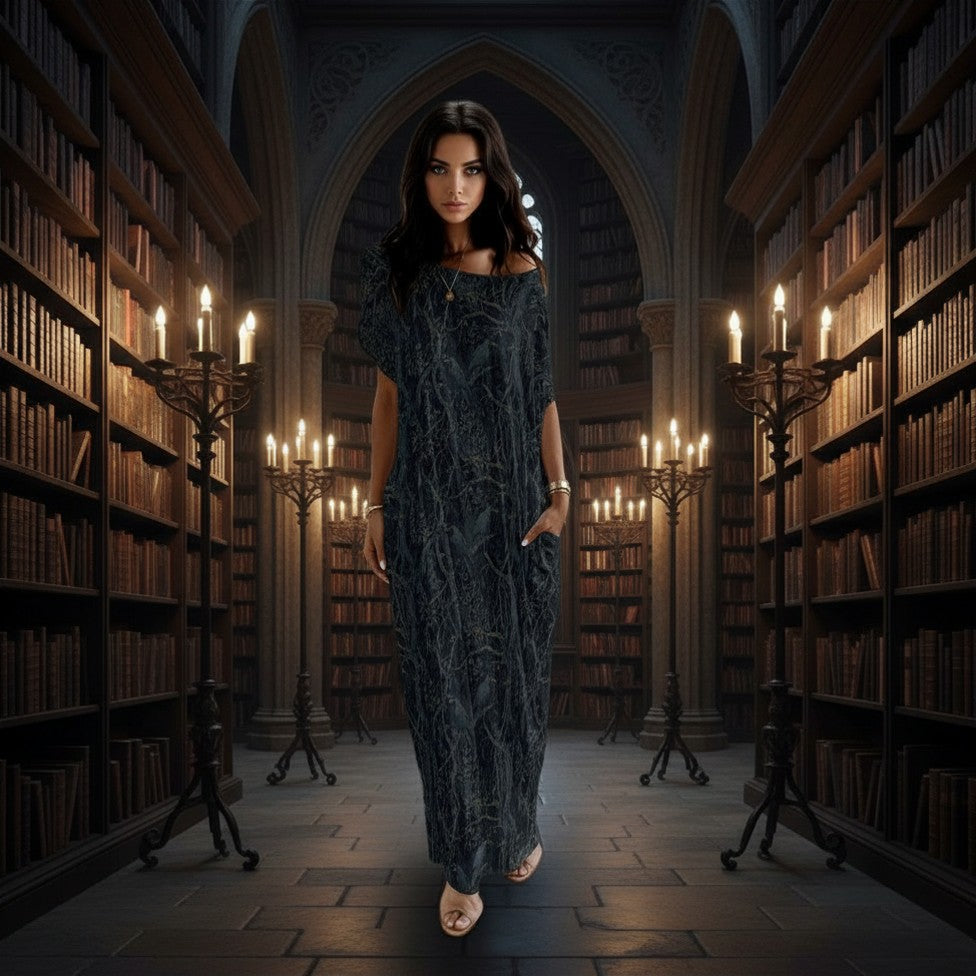 William Morris Inspired Long Dress With Pocket - Crow Design Dark Academia Clothing