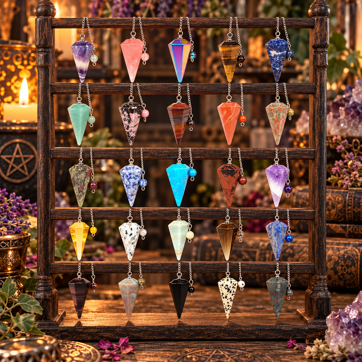 Pyramid Pendulum Natural Gemstone Chain Chakra Amulet Pendant Jewelry Reiki Healing Crystal Witchcraft Supplies Decor Ornaments