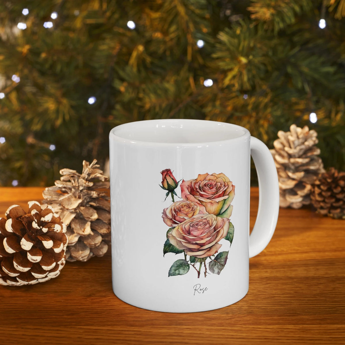 Rose Birthflower Ceramic Mug, 11oz flower mug, Boho White Mug - The Witchy Gypsy