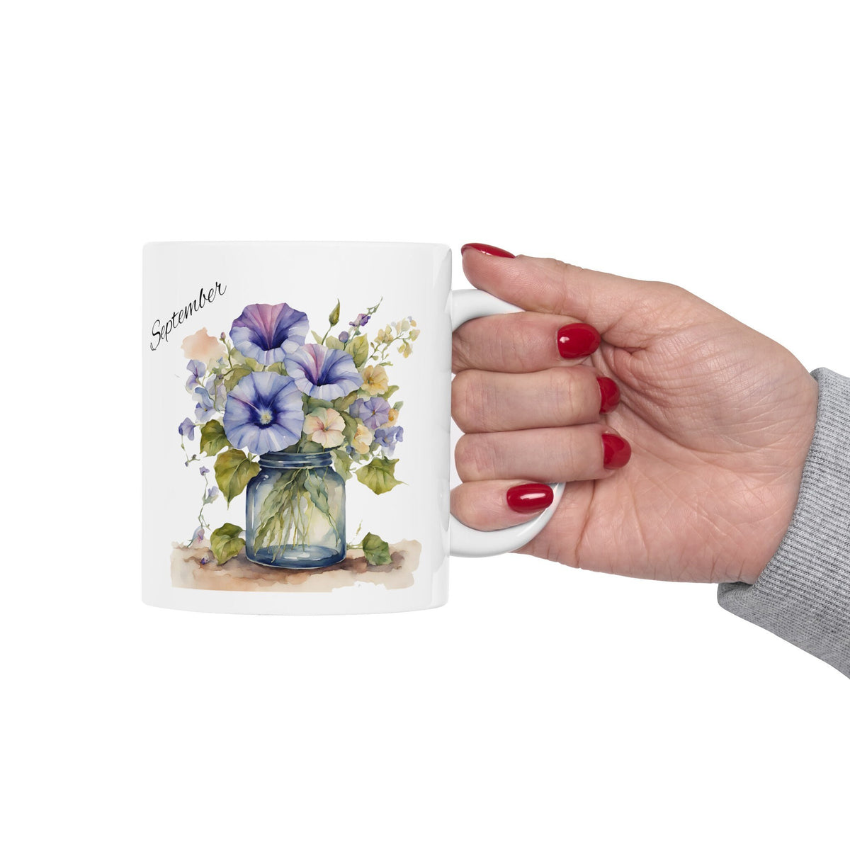September Ceramic Mug, 11oz, September Birth flower Ceramic Mug - The Witchy Gypsy