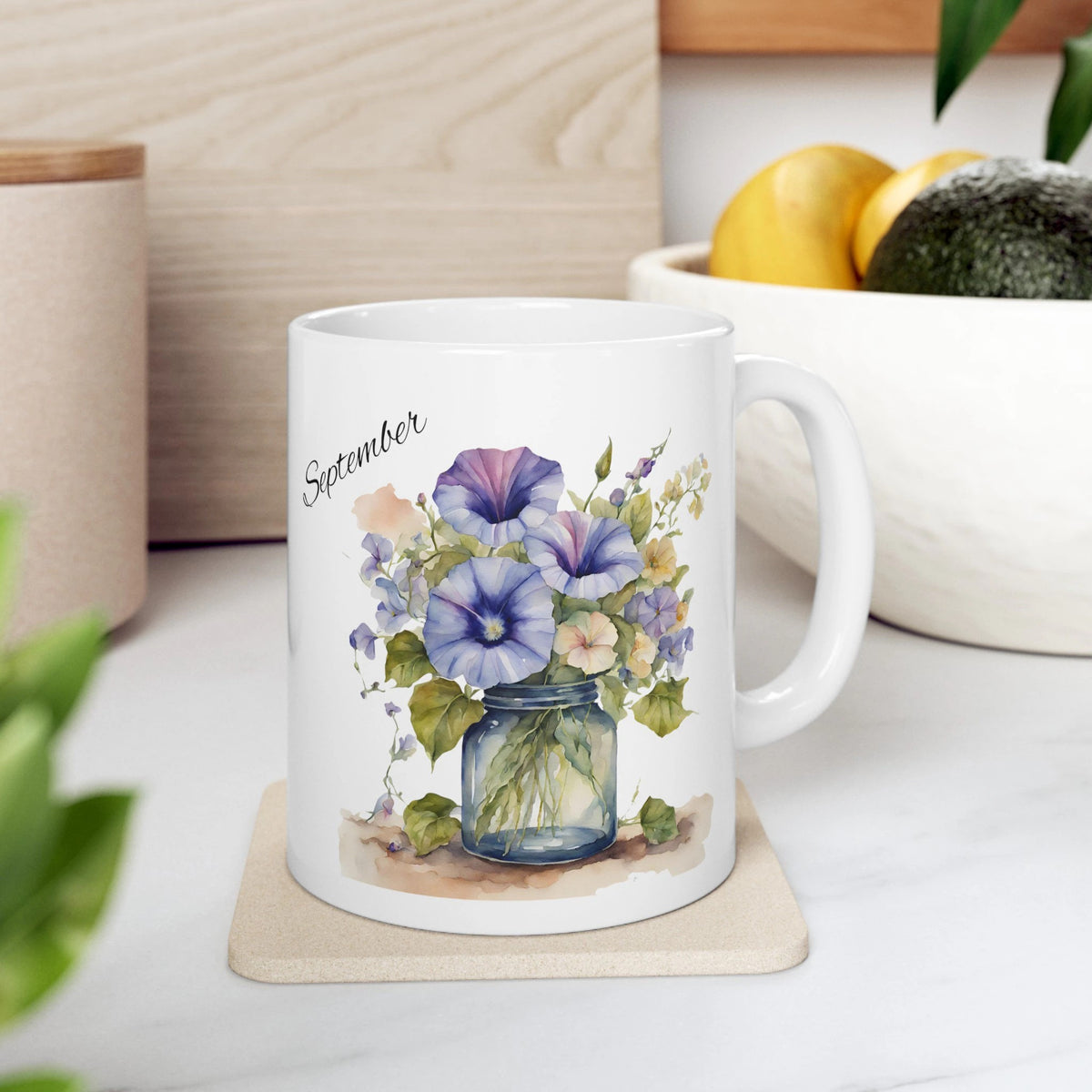 September Ceramic Mug, 11oz, September Birth flower Ceramic Mug - The Witchy Gypsy