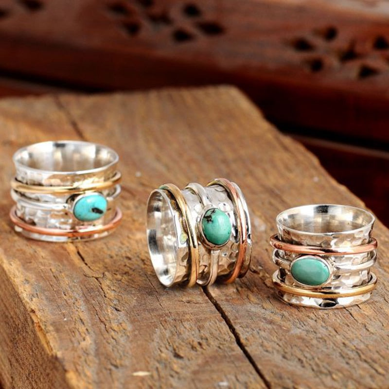 Bohemian Three Tone Blue Natural Stone Thumb Ring - The Witchy Gypsy