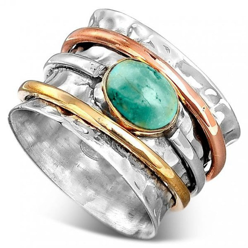 Bohemian Three Tone Blue Natural Stone Thumb Ring - The Witchy Gypsy