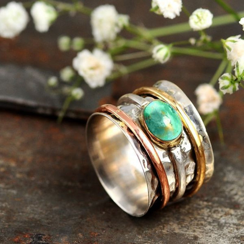Bohemian Three Tone Blue Natural Stone Thumb Ring - The Witchy Gypsy