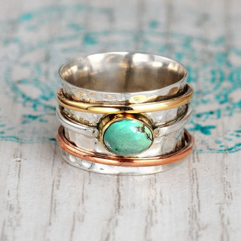 Bohemian Three Tone Blue Natural Stone Thumb Ring - The Witchy Gypsy